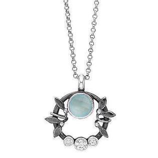 Rabinivich 51316153, Silver necklace with pendant with aqua calcedon and zirkonia